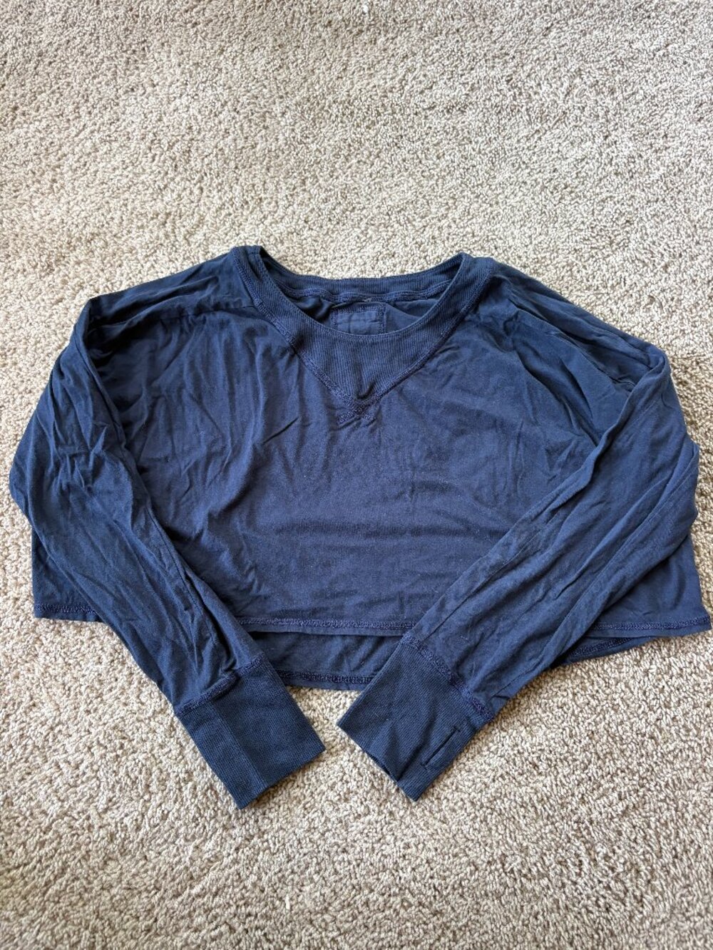 Navy Free People Oversized Cropped Long Sleeve